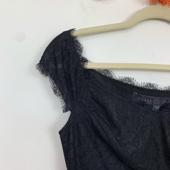 Guess Off The Shoulder Fitted Black Lace Mini Dress Size 4 - Picture 5 of 10